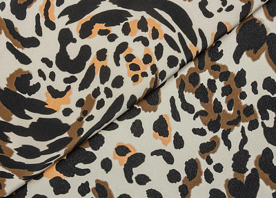 Фото ткани Натуральный шелк с рисунком, цвет - бежевый, коричневый, черный, оранжевый
