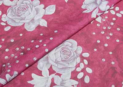 Фото ткани Хлопковая ткань тип Liberty, цвет - розовый и цветы