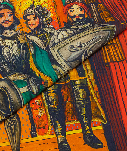 Детали рубашки тип Dolce&Gabbana с рисунком (купон), цвет - бежевый и красный, рыцари. Изображение 1