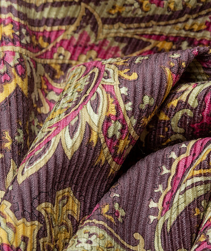 Хлопковый вельвет тип Etro, цвет - желтый, фуксия, пейсли. Изображение 5