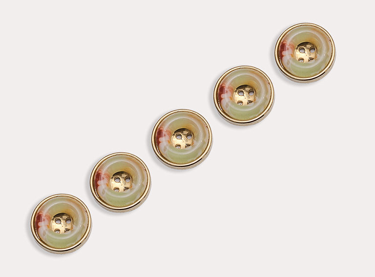Фото ткани Пуговица круглая, цвет - зеленый и золотой