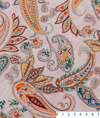 Натуральный шелк тип Etro, цвет - розовый, пейсли. Изображение 6
