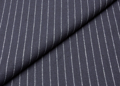 Фото ткани Льняная ткань тип Brunello Cucinelli, цвет - темно-синий, серебро, полоска