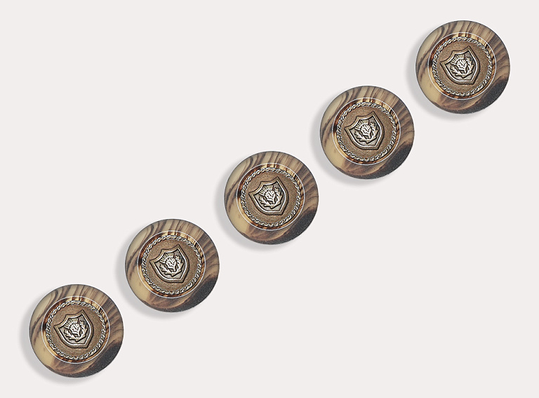 Фото ткани Пуговица круглая с гербом (пластик), цвет - бежевый