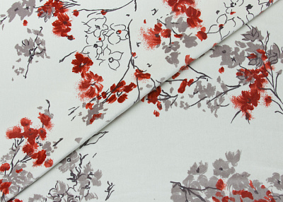 Фото ткани Бархат, цвет - серый, красный, молочный, цветы