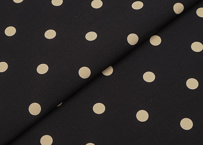 Фото ткани Натуральный шелк с вискозой в бежевый горох, цвет - черный