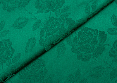 Фото ткани Натуральный шелк, цвет - зеленый, розы