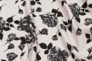 Плательная ткань тип Valentino, цвет - розовый, черный, цветы. Постер для видео