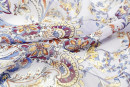 Шифон тип Etro, цвет - голубой, бордовый, пейсли. Постер для видео