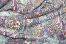 Шифон тип Etro, цвет - бирюзовый, фиолетовый, желтый, пейсли. Постер для видео